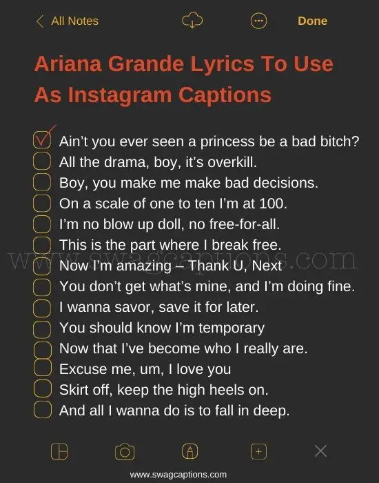 Ariana Grande Lyrics for Instagram Captions