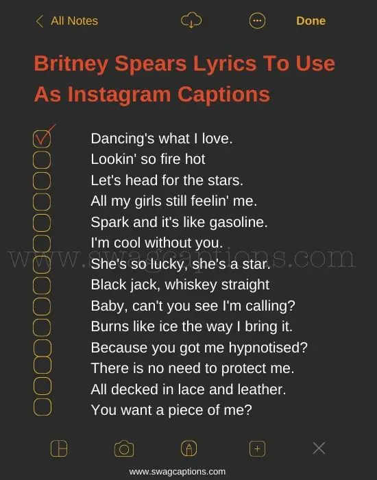Britney Spears Lyrics for Instagram Captions
