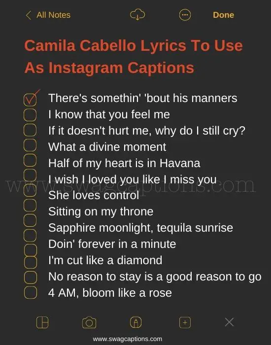 Camila Cabello Lyrics for Instagram Captions