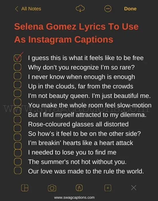 Selena Gomez Lyrics for Instagram Captions