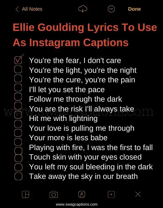 Ellie Goulding Lyrics to use as Instagram Captions