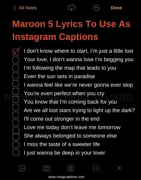 Maroon 5 Lyrics To Use As Instagram Captions