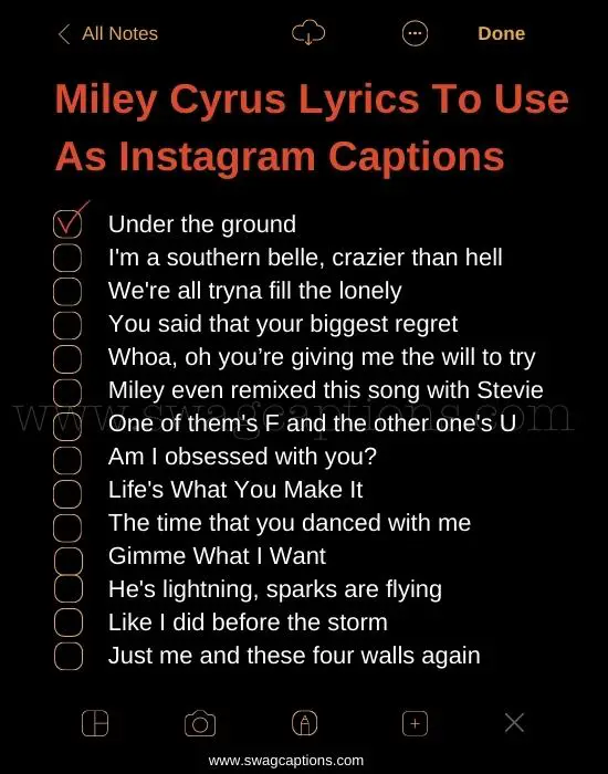 Miley Cyrus Lyrics To Use As Instagram Captions
