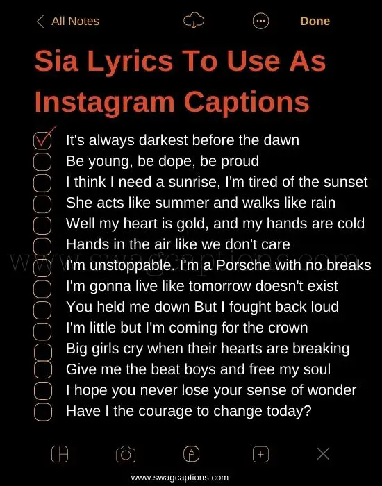 Sia Lyrics To Use As Instagram Captions